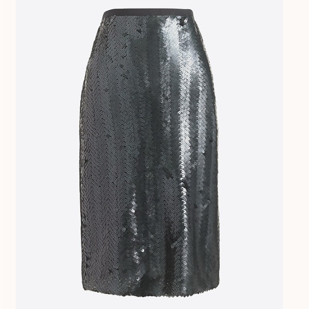 J. Crew Herringbone Silver Sequin Midi Pencil Ski… - image 1